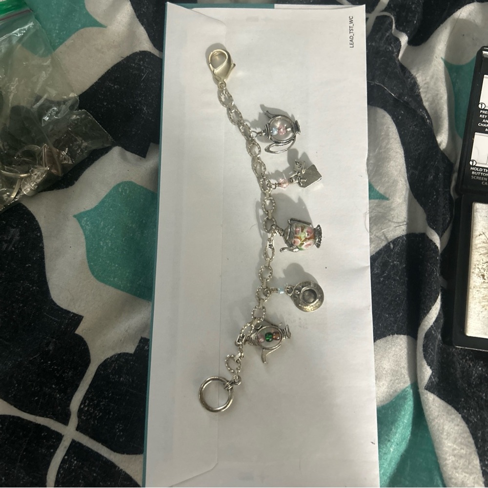 Silver Charm Bracelet with Colorful Accents teapot theme